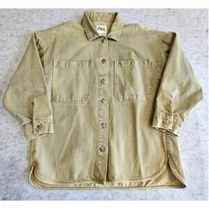 Zara Chore Barn Shacket, Oversized Shirt/Jacket, Khaki-Olive Green, Sz S